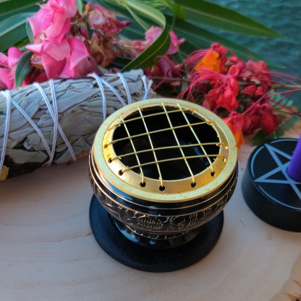 Brass Black Carved Incense burner